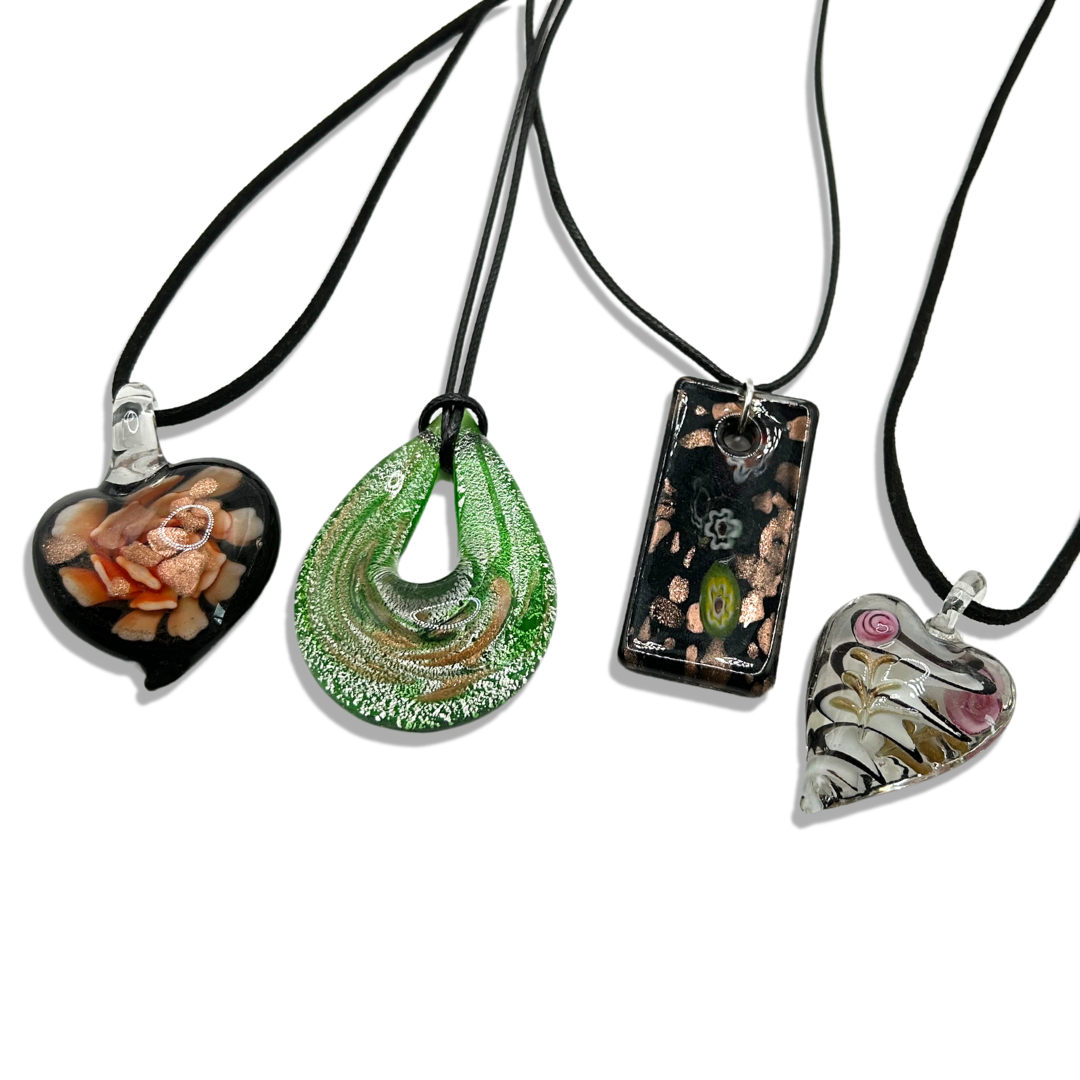 Group of glass, torch blown necklaces