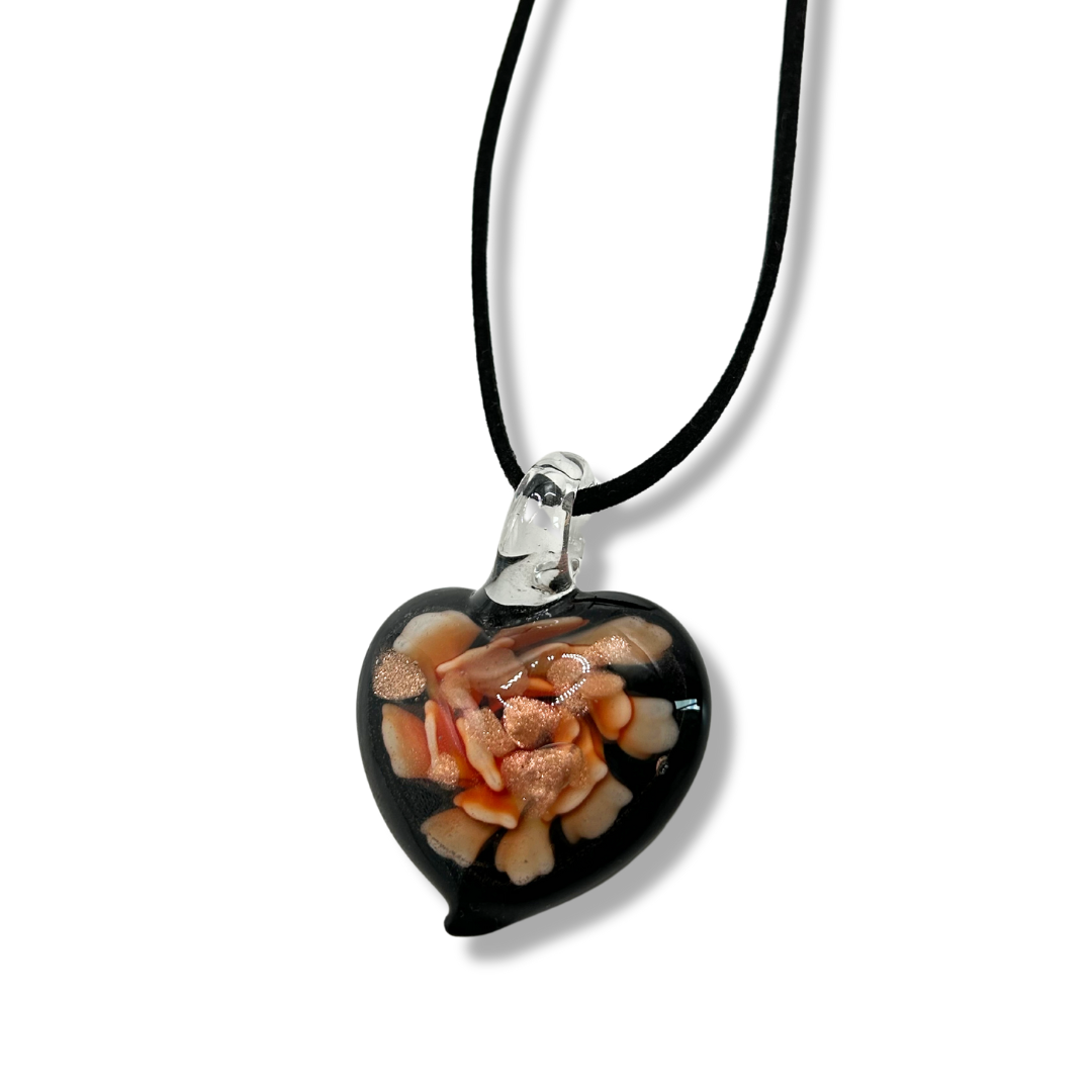 Black love heart floral necklace