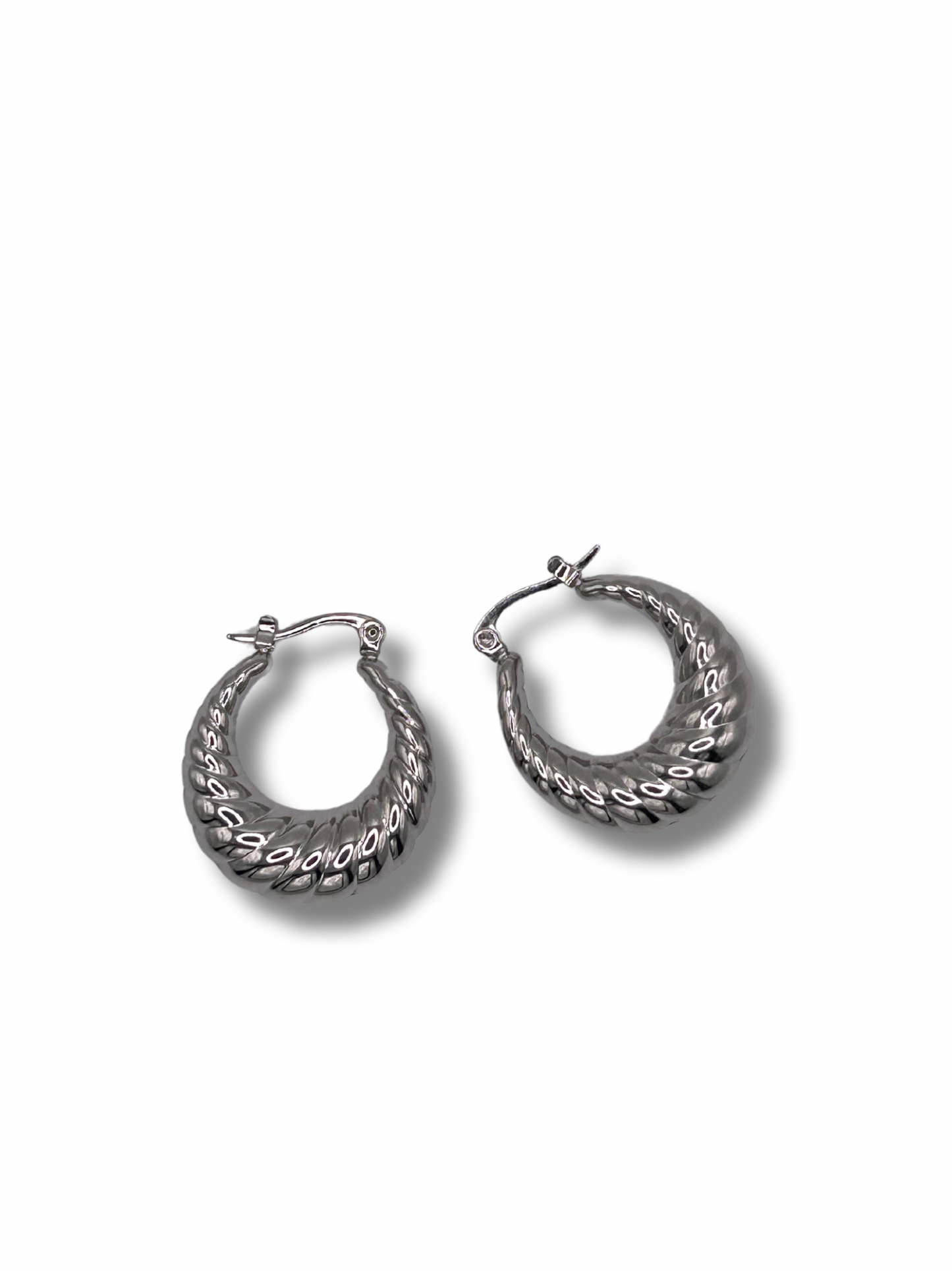A pair of silver twisted creole hoop earrings