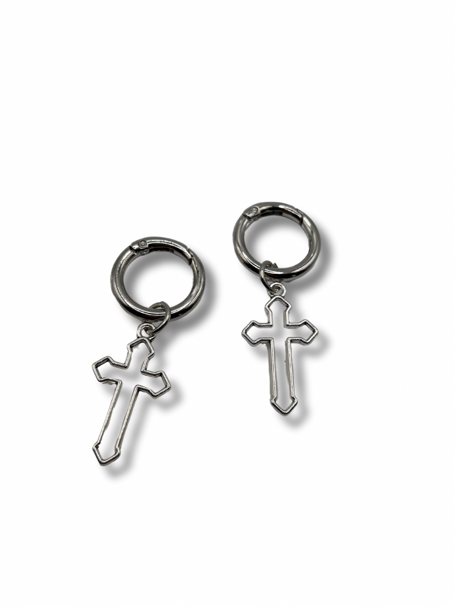 A pair of cross pendant boot charms stainless steel