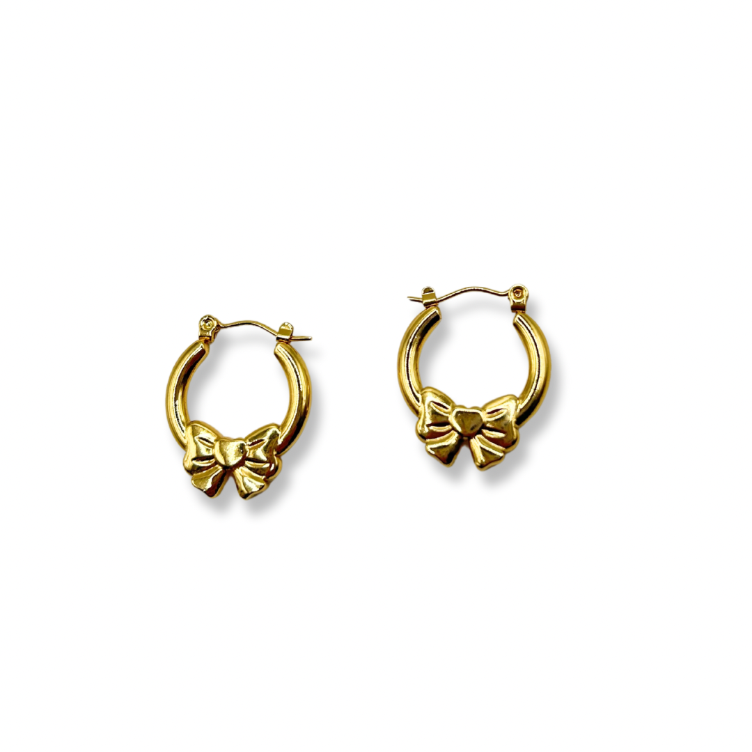 gold bow hoop earrings
