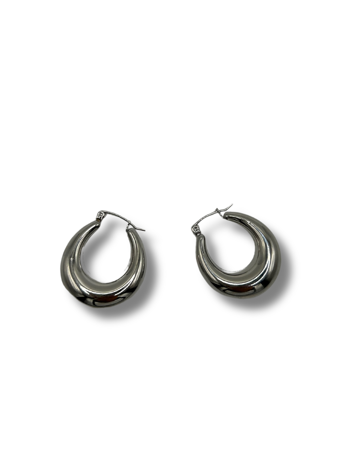 Large chunky oval stainless steel silver hoop earrings
