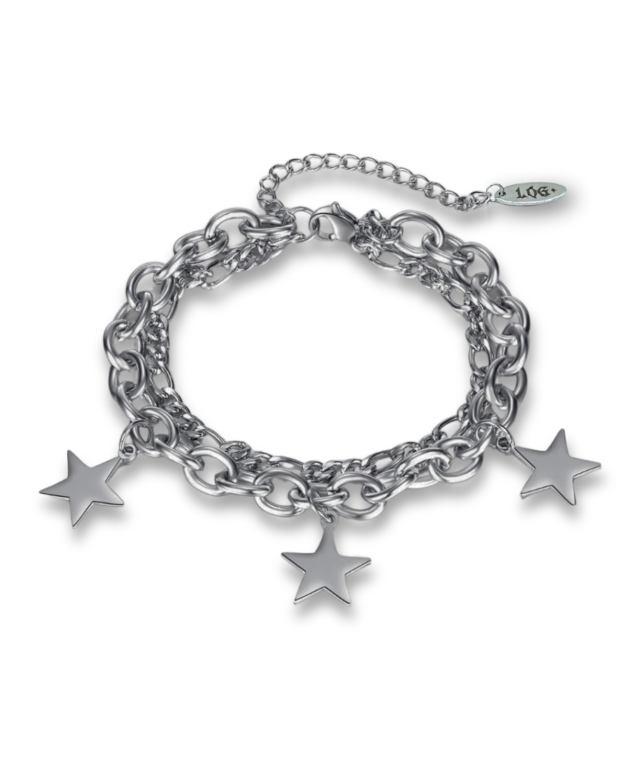 layered silver star charm bracelet