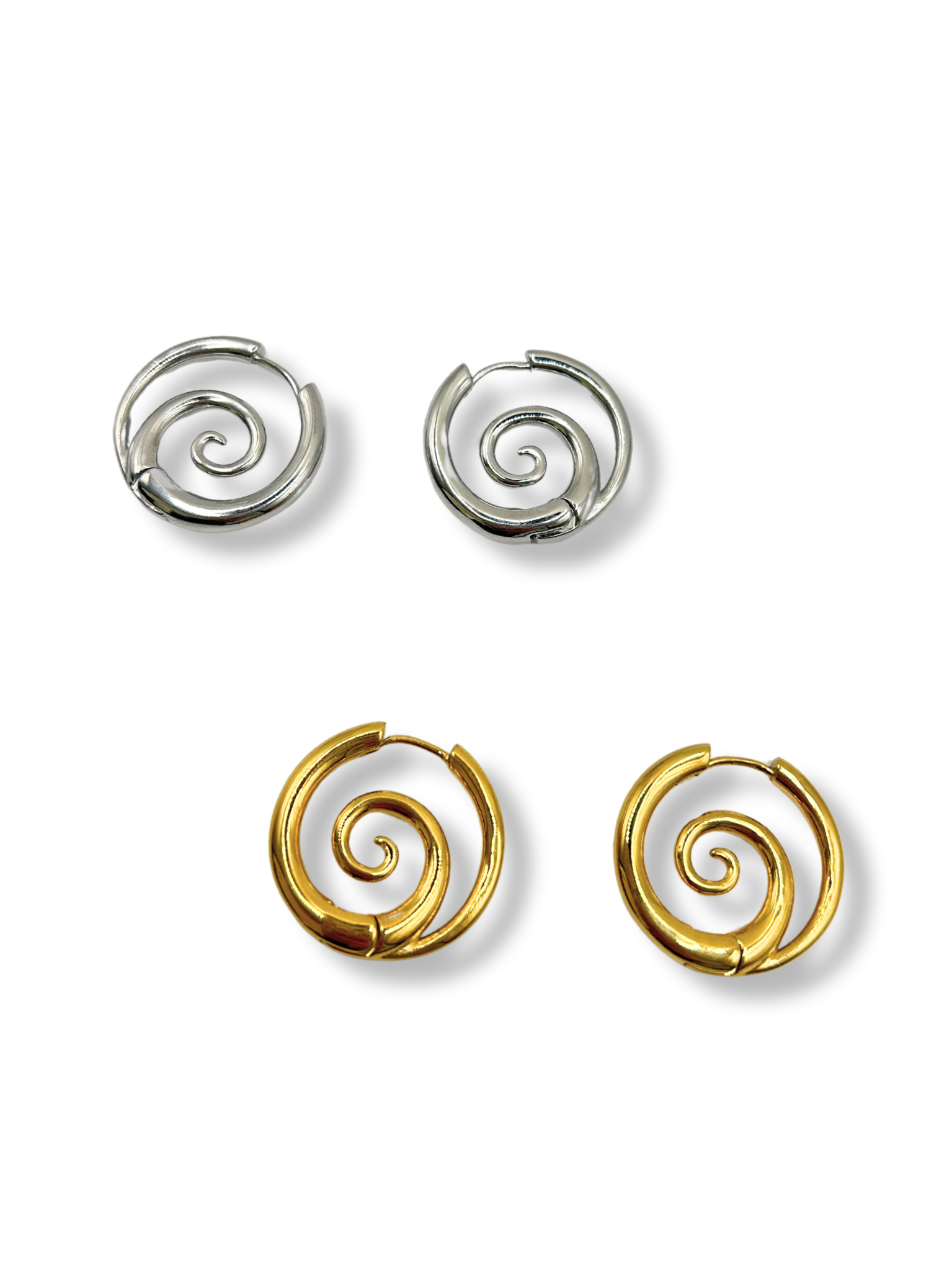 Spiral earrings in silver and gold