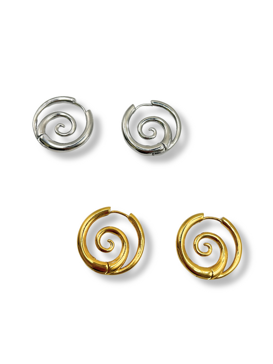 Spiral earrings in silver and gold